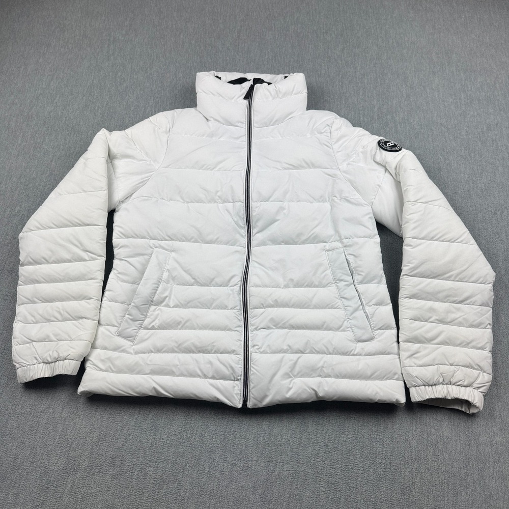 DKNY Sport Jacket Women Small White Puffer Quilt Sorona Full Zip Outdoors Winter